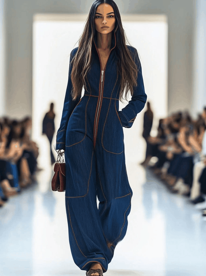 Danessa — Retro Denim Zip Jumpsuit