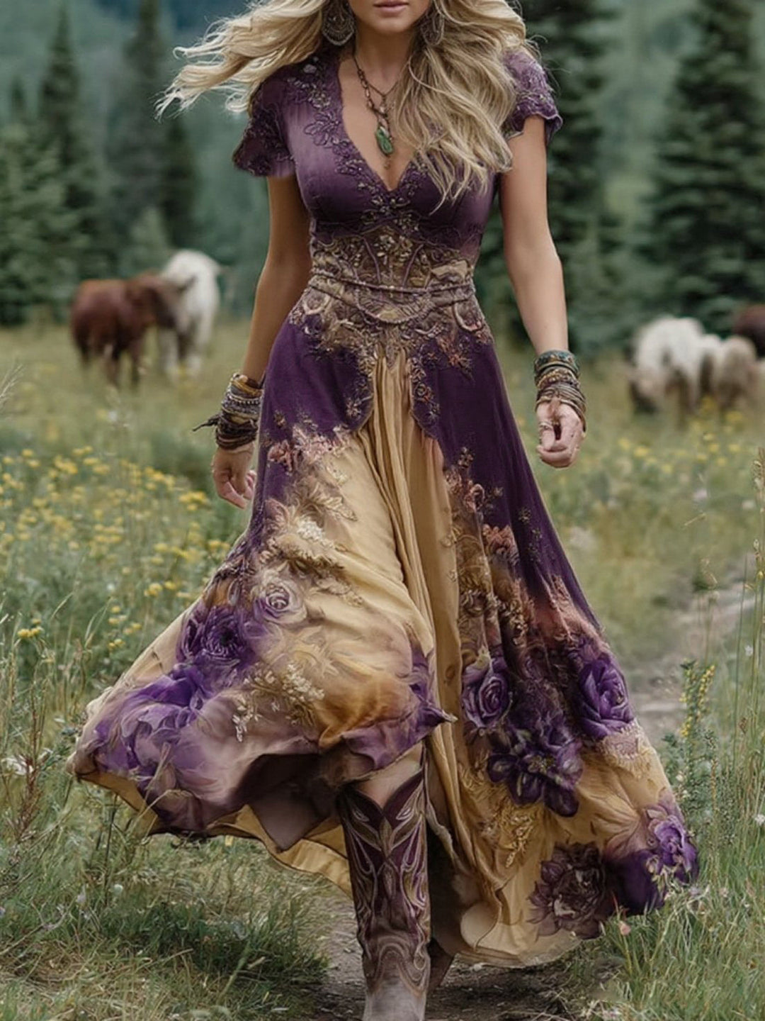 Claravine — Gradient Floral Maxi Dress