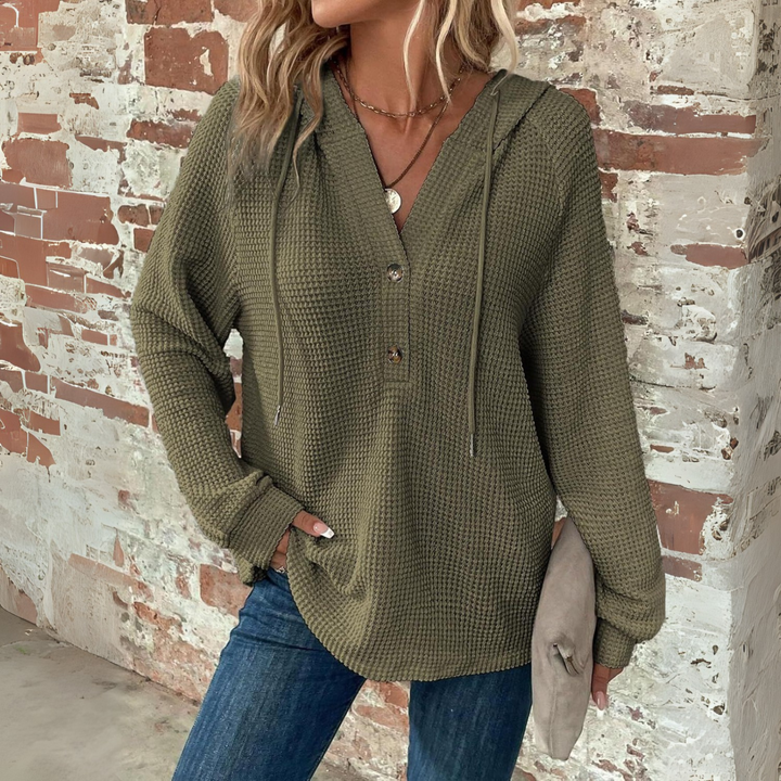 Sioni – Long V-Neck Hoodie Sweatshirt