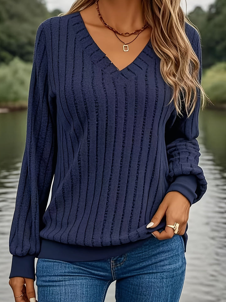 Joanelle™ — Ribbed V-Neck Sweatshirt