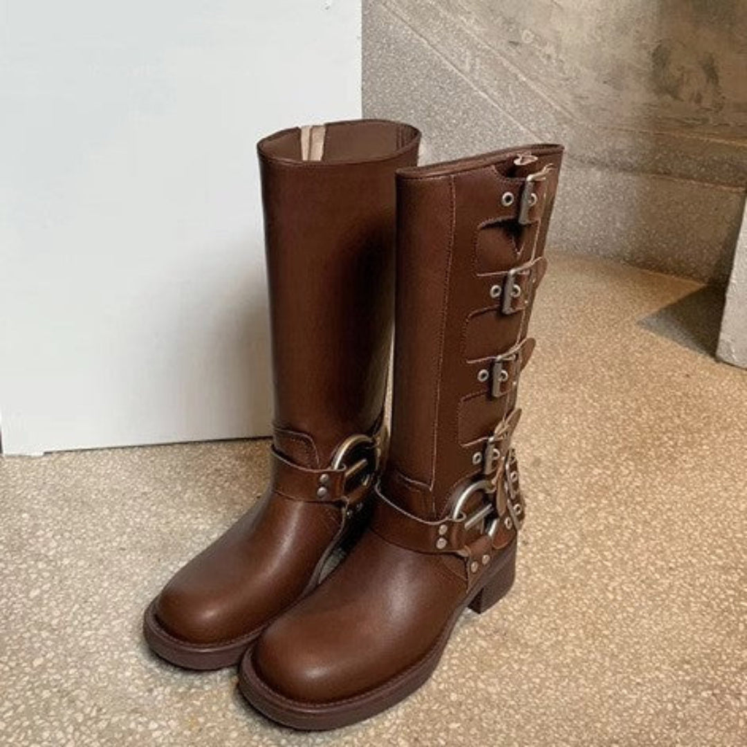 Ardelle – Buckled Moto Leather Boots