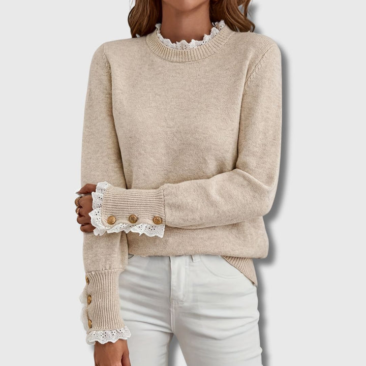 Sarena – Lace-Trim Soft Knit Sweater