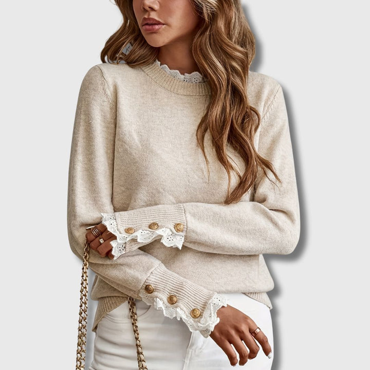 Sarena – Lace-Trim Soft Knit Sweater
