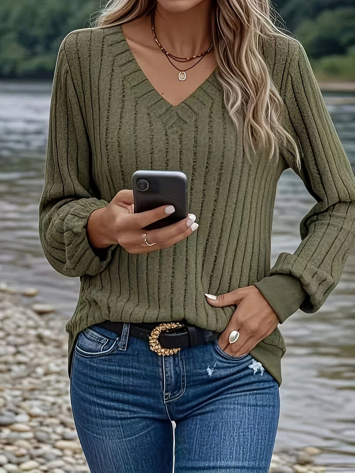 Joanelle™ — Ribbed V-Neck Sweatshirt