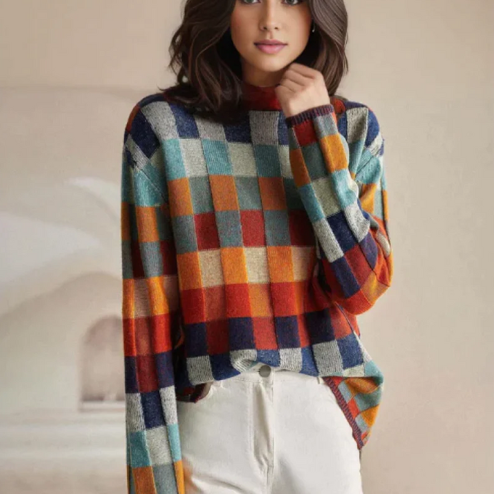 Katherina™ — Wool Plaid Turtleneck Sweater