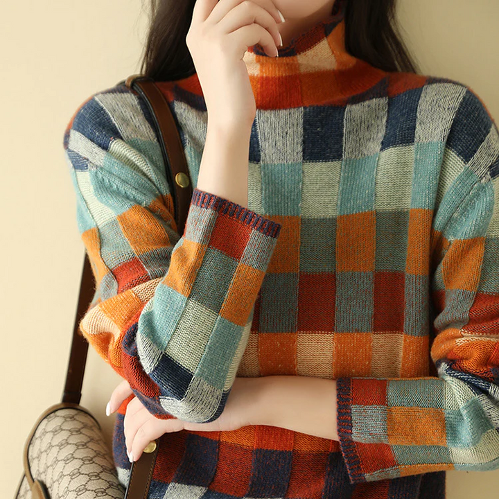 Katherina™ — Wool Plaid Turtleneck Sweater