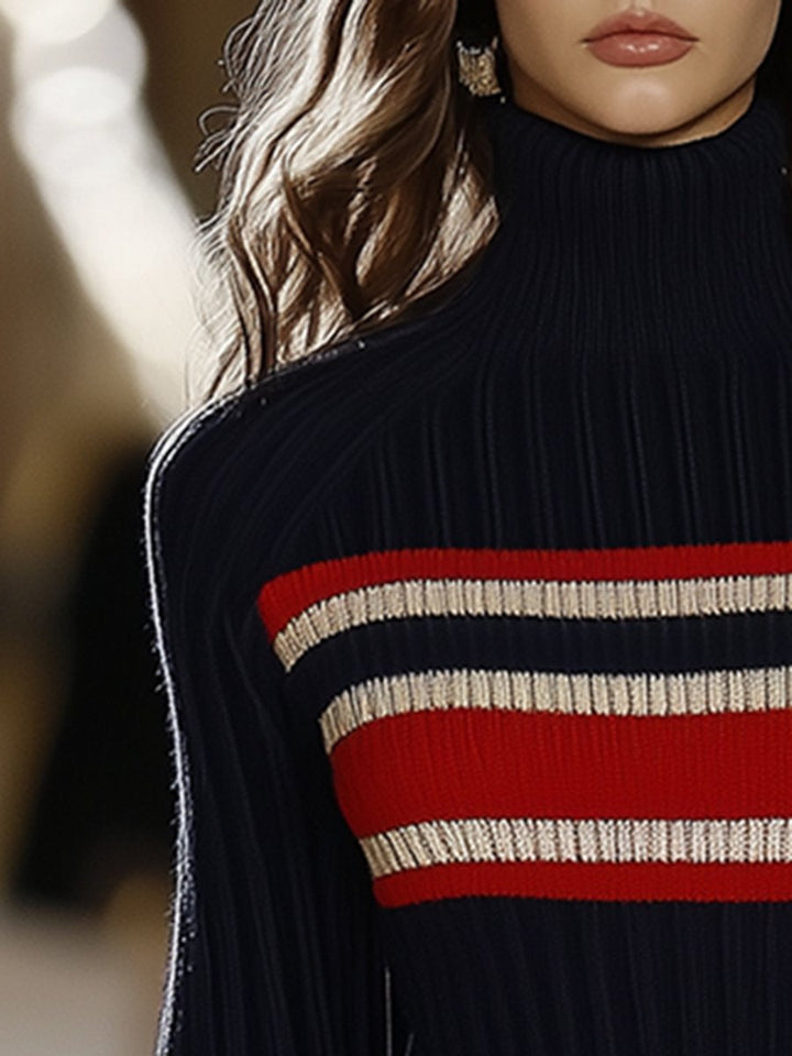 Rielle — French Striped High Collar Dress