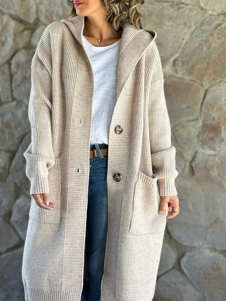 Vena – Cream Knitted Coat with Hood
