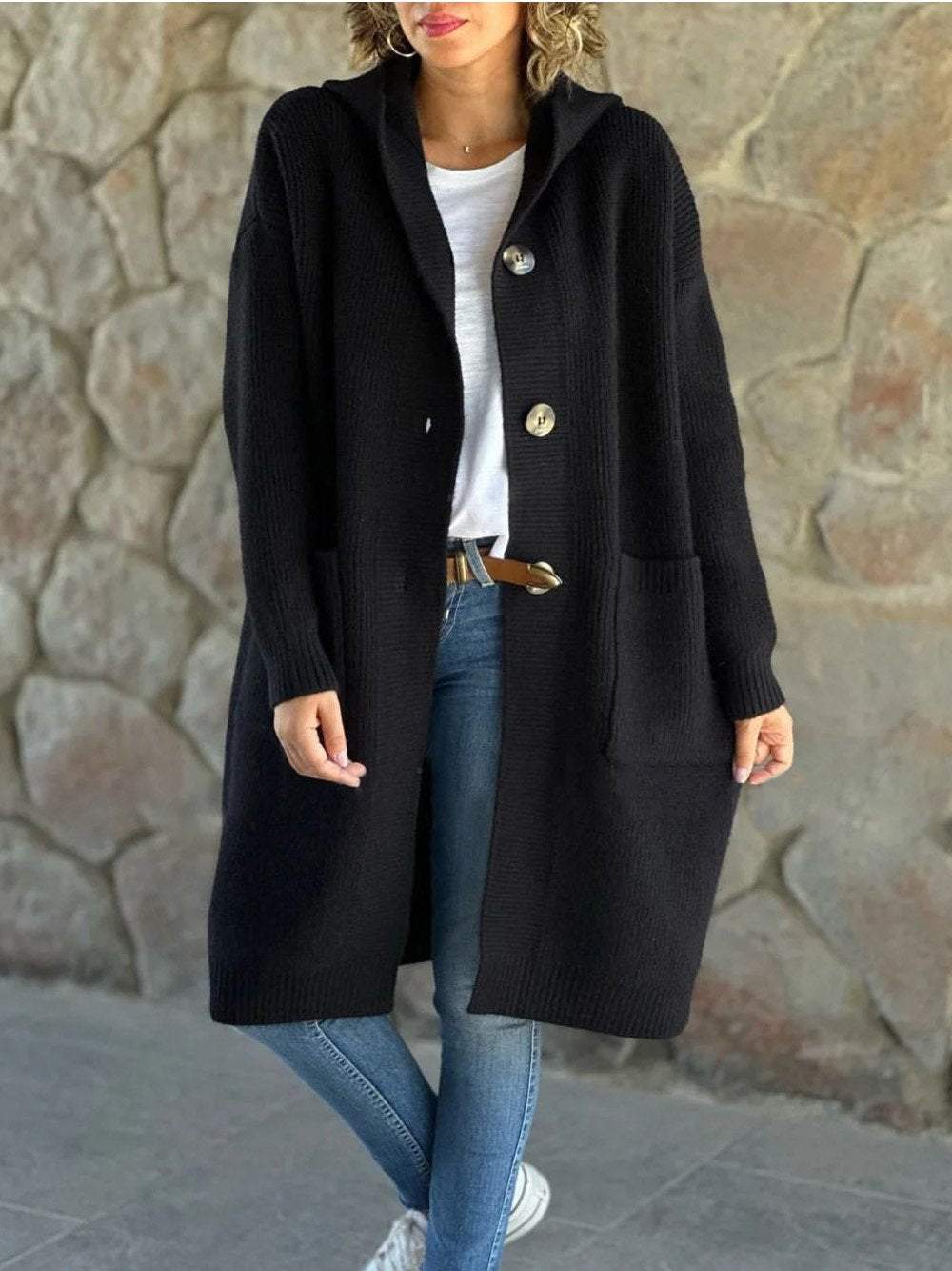 Vena – Cream Knitted Coat with Hood