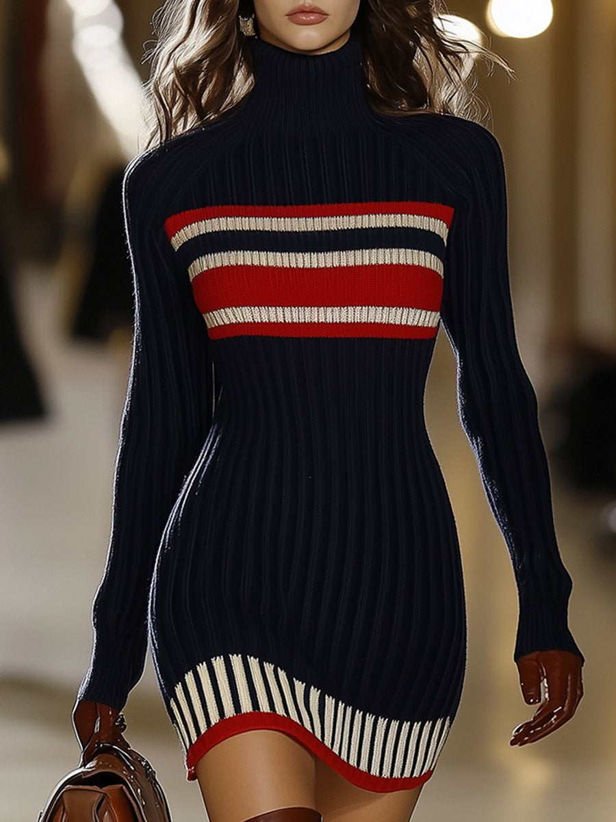 Rielle — French Striped High Collar Dress