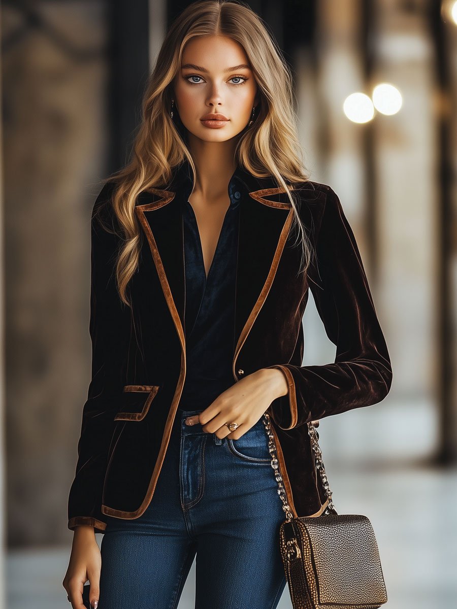 Veloria – Retro Velvet Pocket Blazer