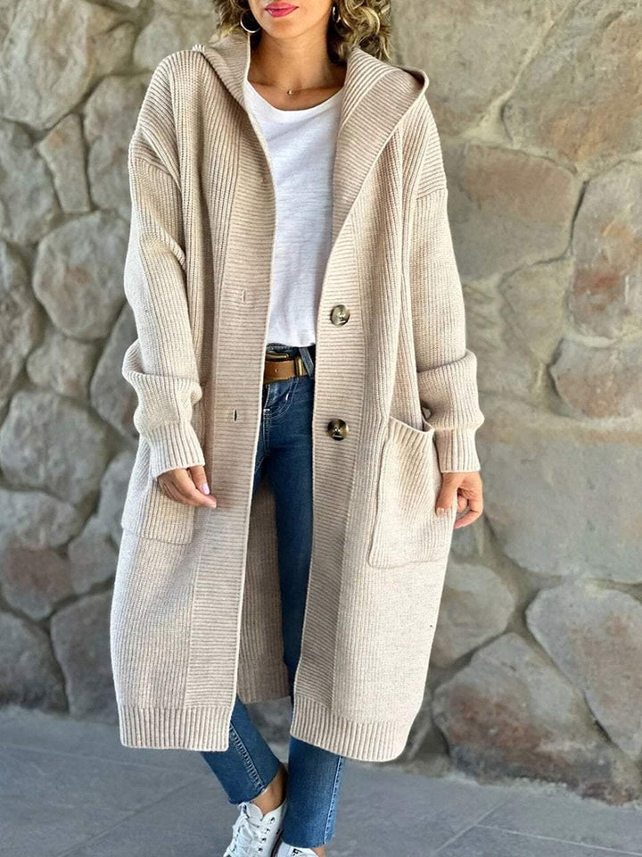 Vena – Cream Knitted Coat with Hood
